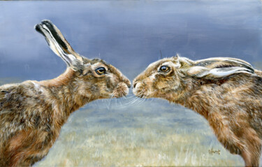 Painting titled "The Kiss European H…" by Una Hurst, Original Artwork, Oil Mounted on Wood Stretcher frame