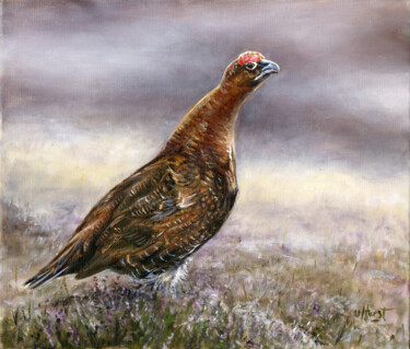 Schilderij getiteld "Red Grouse male" door Una Hurst, Origineel Kunstwerk, Olie