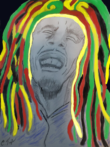 Drawing titled "Bob Marley with a S…" by Unchained, Original Artwork, Pencil