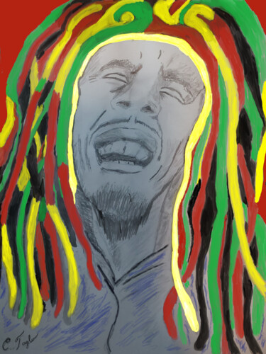 Рисунок под названием "Bob Marley with a S…" - Unchained, Подлинное произведение искусства, Карандаш