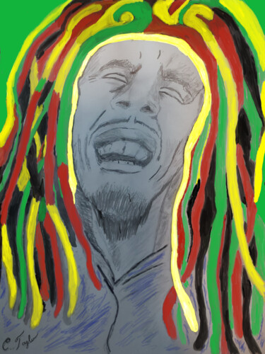 Zeichnungen mit dem Titel "Bob Marley with a S…" von Unchained, Original-Kunstwerk, Bleistift