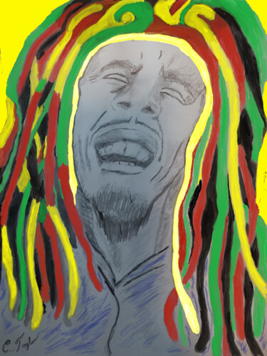 Drawing titled "Bob Marley with a S…" by Unchained, Original Artwork, Pencil