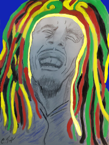 Desenho intitulada "Bob Marley with a S…" por Unchained, Obras de arte originais, Lápis