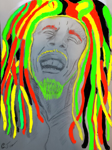 Rysunek zatytułowany „Bob Marley with a S…” autorstwa Unchained, Oryginalna praca, Ołówek