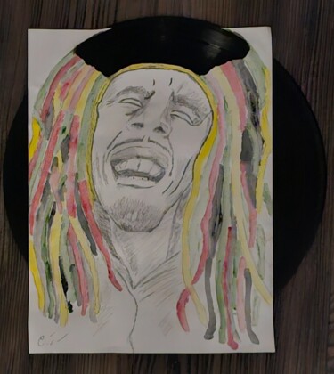 Disegno intitolato "vintage Bob Marley…" da Unchained, Opera d'arte originale, Matita