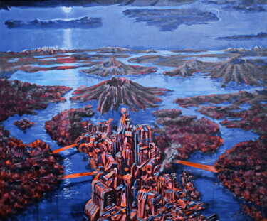 Картина под названием "Каналы Лоувелла" - Крнхв, Подлинное произведение искусства, Масло