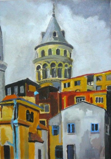 Painting titled "Galata Kulesi" by İSmail Üner, Original Artwork