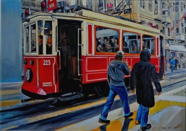 Painting titled "Beyoğlu nda Tramvay" by İSmail Üner, Original Artwork