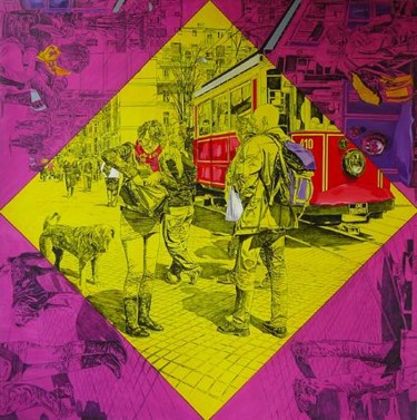 Painting titled "Yansımalar (Tramvay…" by İSmail Üner, Original Artwork