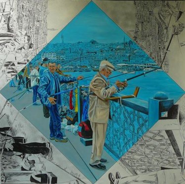 Pintura titulada "Yansımalar (Galata…" por İSmail Üner, Obra de arte original