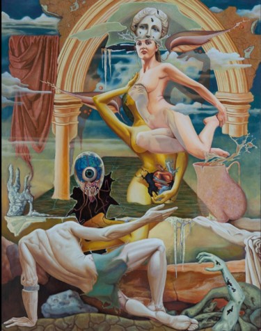 Painting titled "Mitochondrial Venus" by Cezar Ungureanu, Original Artwork, Oil Mounted on Wood Stretcher frame