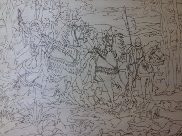 Drawing titled "Chasse a cour." by Xavier Nowakowski, Original Artwork