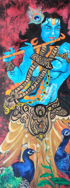 Schilderij getiteld "Krishna" door Unknow Artist, Origineel Kunstwerk, Acryl
