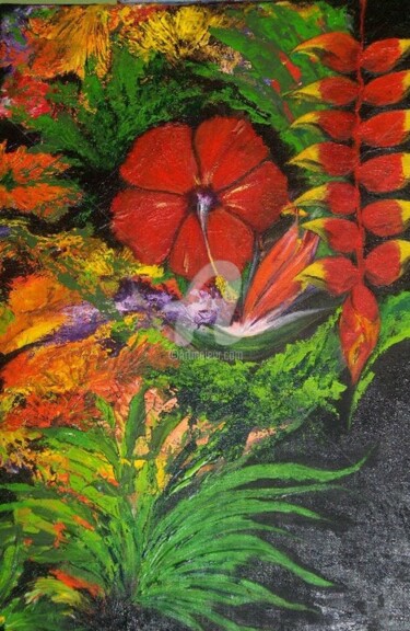 Painting titled "FLEUR CHOUBLAQUE 2" by Unknown Artist, Original Artwork, Acrylic