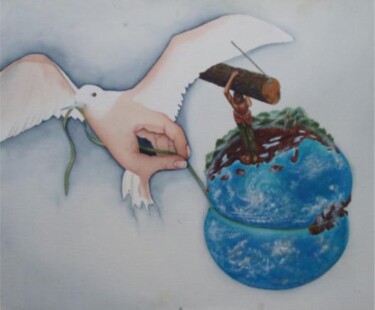Painting titled "Bird and Globe" by Unknown Artist, Original Artwork