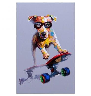 Painting titled "Dog on Skateboard" by Unknown Artist, Original Artwork
