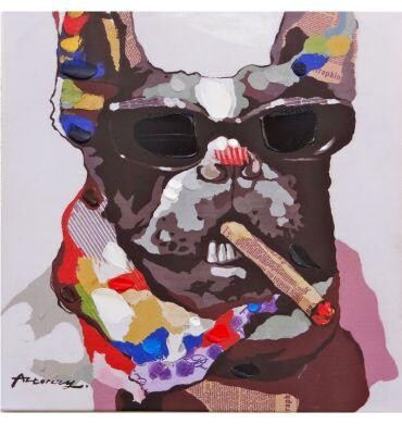 Painting titled "Smoking Dog" by Unknown Artist, Original Artwork