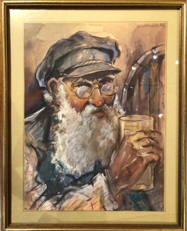 Painting titled "Old Man’s Portrait" by Unknown Artist, Original Artwork, Watercolor