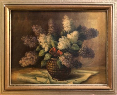 Painting titled "Bouquet of Lilacs" by Unknown Artist, Original Artwork, Oil