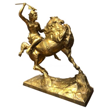 Sculpture titled "Female Horse Rider" by Unknown Artist, Original Artwork, Metals
