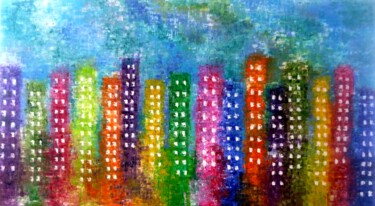 Painting titled "CITY GARDEN" by Unknown Artist, Original Artwork, Oil