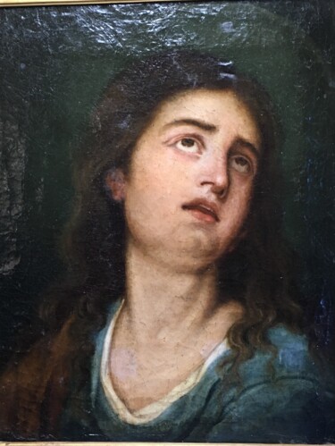 Painting titled "Portrait de saint e…" by Unknown Artist, Original Artwork, Oil Mounted on Wood Stretcher frame