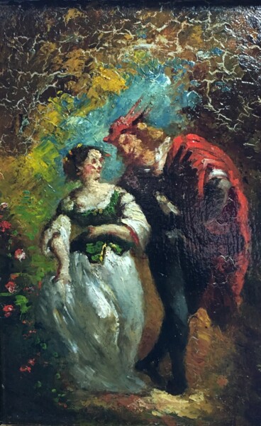 Painting titled "Scène galante à la…" by Unknown Artist, Original Artwork, Oil