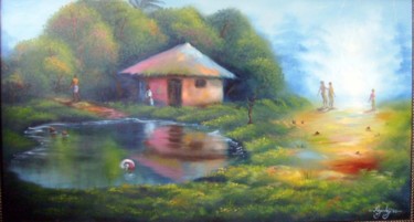 Painting titled "Green pasture villa…" by Josh M, Original Artwork
