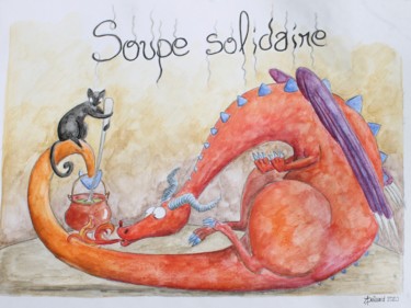 Dessin intitulée "Soupe solidaire" par Un Monde Plus Mieux, Œuvre d'art originale, Aquarelle