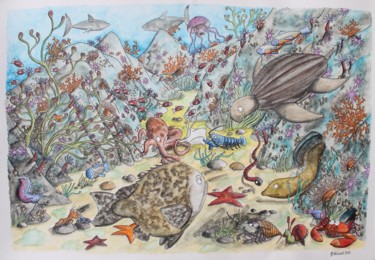 Dessin intitulée "peuple des mers" par Un Monde Plus Mieux, Œuvre d'art originale, Aquarelle