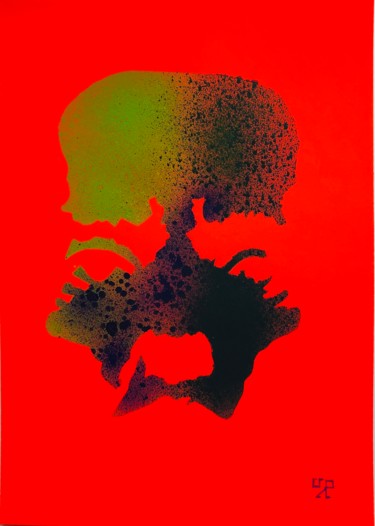Malerei mit dem Titel "Fluor Skull - Upper…" von Upper Playground, Original-Kunstwerk, Sprühfarbe