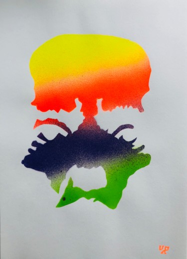 Schilderij getiteld "Rainbow Skull - Upp…" door Upper Playground, Origineel Kunstwerk, Graffiti