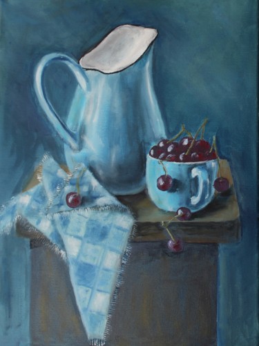 Schilderij getiteld "Голубой натюрморт" door Iryna Budai, Origineel Kunstwerk, Olie