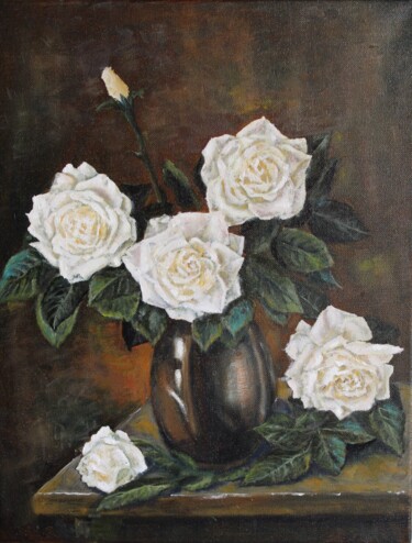 Peinture intitulée "Розы в керамической…" par Iryna Budai, Œuvre d'art originale, Huile