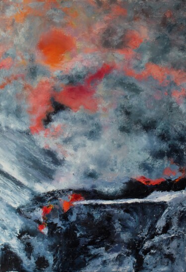 Картина под названием "Снег и лава" - Iryna Budai, Подлинное произведение искусства, Масло