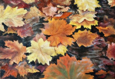 Painting titled "Осенние листья" by Iryna Budai, Original Artwork, Oil