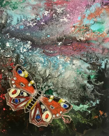 Картина под названием "Бабочка над лесом" - Iryna Budai, Подлинное произведение искусства, Акрил