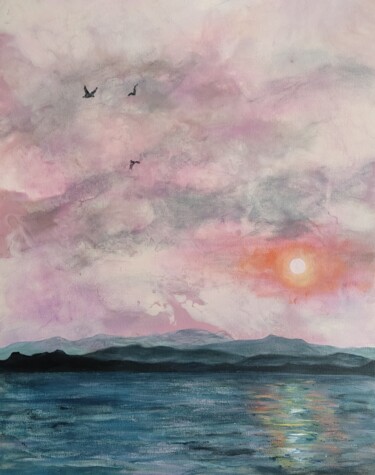 Peinture intitulée "Розовое небо" par Iryna Budai, Œuvre d'art originale, Acrylique