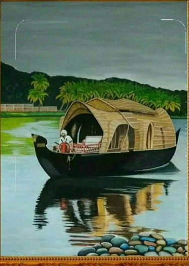 Malerei mit dem Titel "Floating boat of Ke…" von Chandan Mondal, Original-Kunstwerk, Aquarell