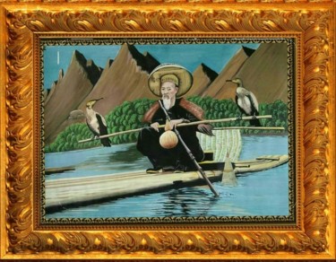 Peinture intitulée "Old fisher man" par Chandan Mondal, Œuvre d'art originale, Acrylique
