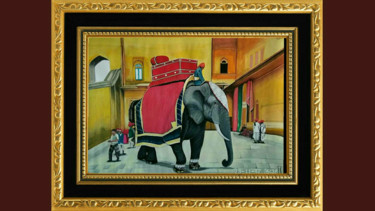 Painting titled "Royal elephant of R…" by Chandan Mondal, Original Artwork, Watercolor Mounted on Cardboard