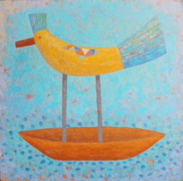 Painting titled "Pájaro en lago" by Urbano Astuyauri, Original Artwork, Acrylic