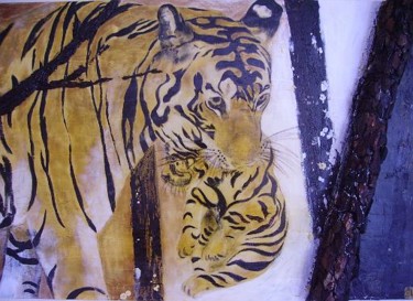 Pintura intitulada "Baby Tiger With Mum" por Francisco Urbano, Obras de arte originais