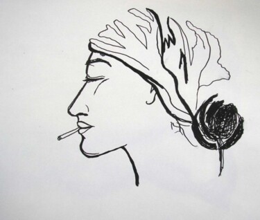 Dessin intitulée "fumeuse repentie" par Uriel Vallois, Œuvre d'art originale