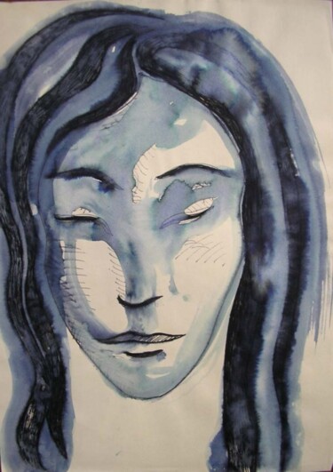 Dessin intitulée "fille bleue" par Uriel Vallois, Œuvre d'art originale