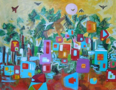 Painting titled "Village" by Uriel Vallois, Original Artwork