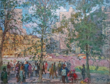 绘画 标题为“Арбатская площадь,…” 由Юрий Викторович Гусев, 原创艺术品, 油 安装在木质担架架上