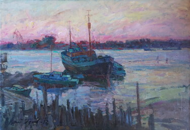 Pintura intitulada "Белая ночь" por Iurii Viktorovich Gusev, Obras de arte originais, Óleo Montado em Armação em madeira
