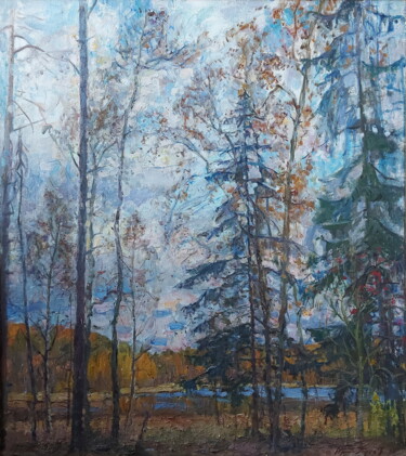 Painting titled ""Moose Island" Mosc…" by Iurii Viktorovich Gusev, Original Artwork, Oil Mounted on Wood Stretcher frame