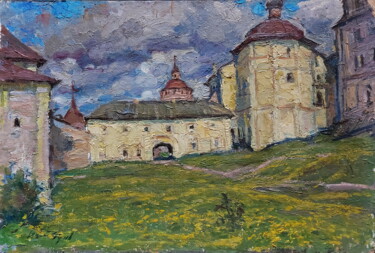 Painting titled "Домик келаря" by Iurii Viktorovich Gusev, Original Artwork, Oil Mounted on Cardboard